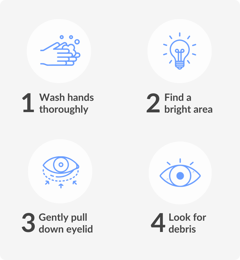 infographic describing how to get dust out of eye