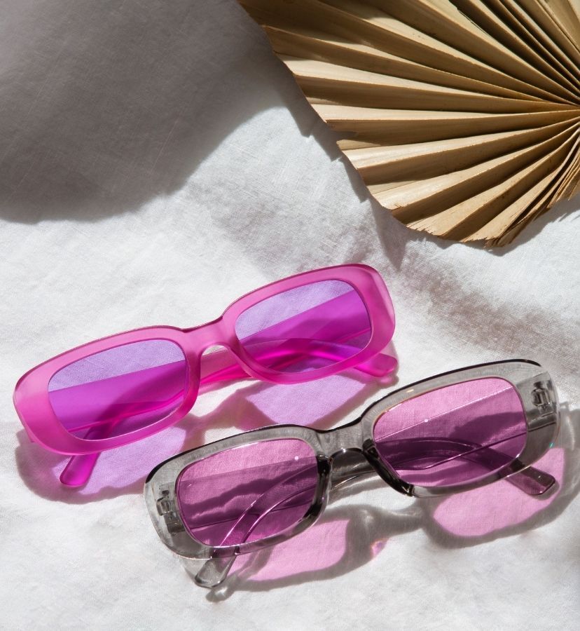 image of two pairs of purple rectangle sunglasses