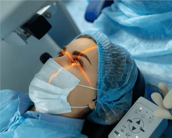 woman recieving lasik eye surgery