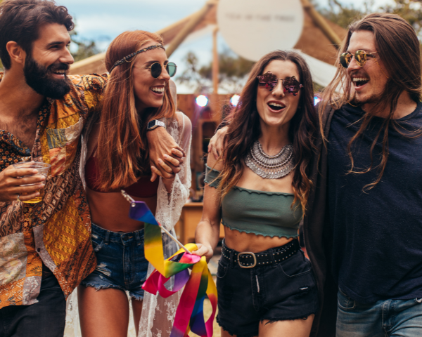 group of friends at a music festival
