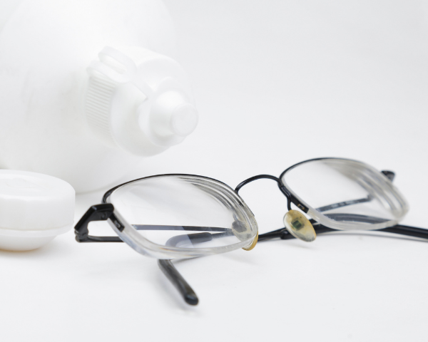 semi-rimless high prescription eyeglasses with thick lenses