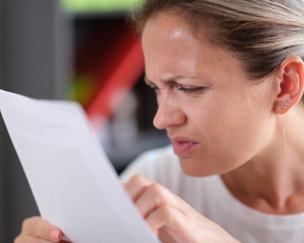 woman with worsening eyesight struggling to read