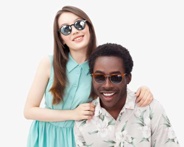 man and woman wearing polarised sunglasses