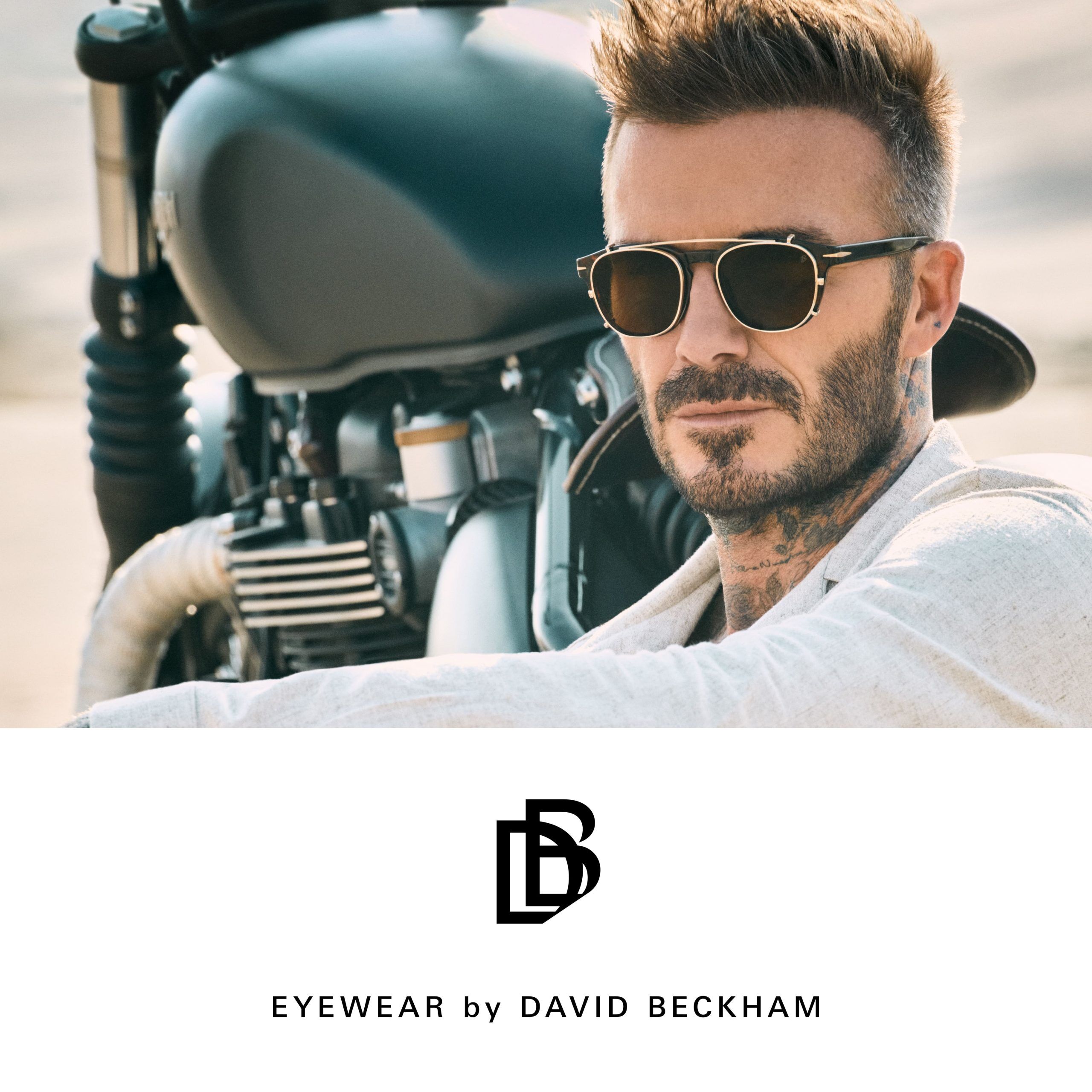 David Beckham wearing sunglasses above David Beckham logo