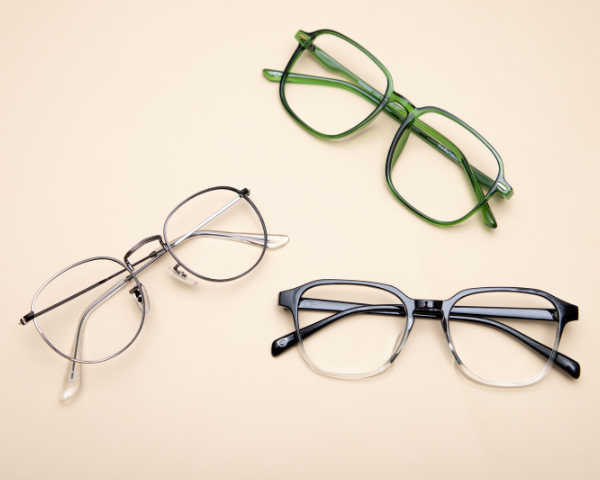 Three glasses frames on a table