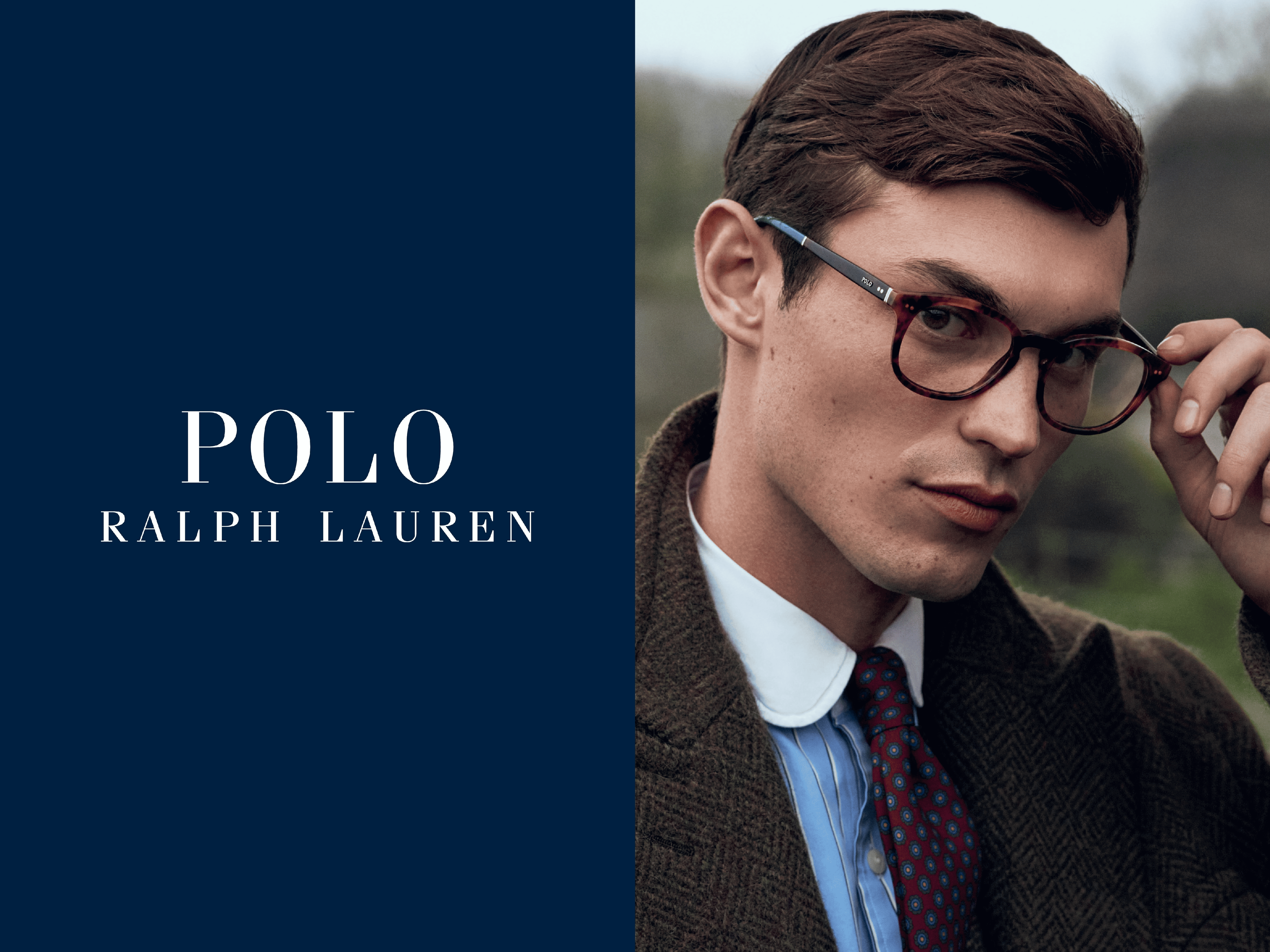 man wearing polo ralph lauren eyeglasses with logo