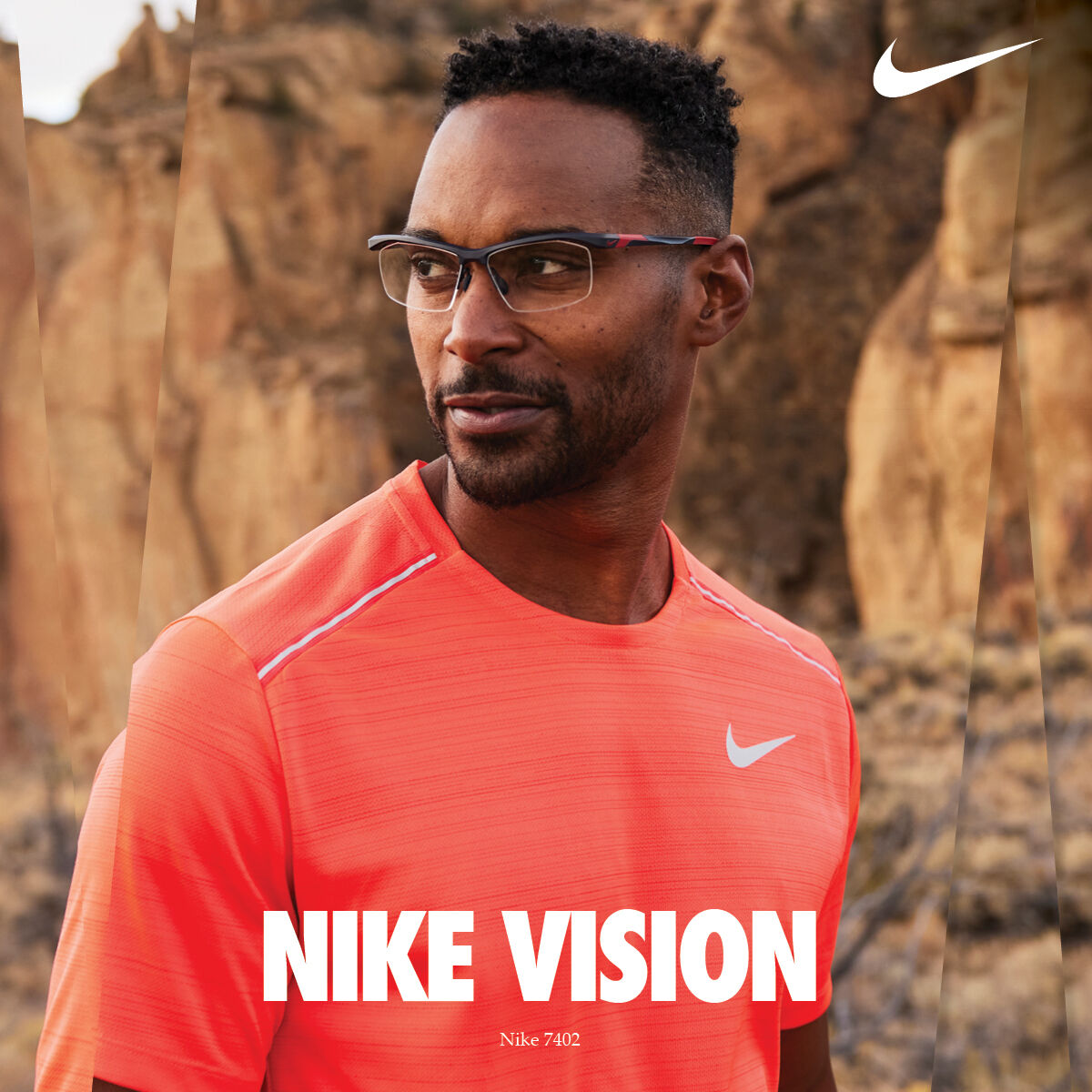 Men in sports attire wearing Nike eyeglasses
