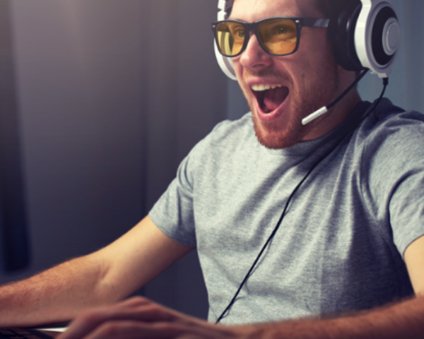 man wearing gaming glasses