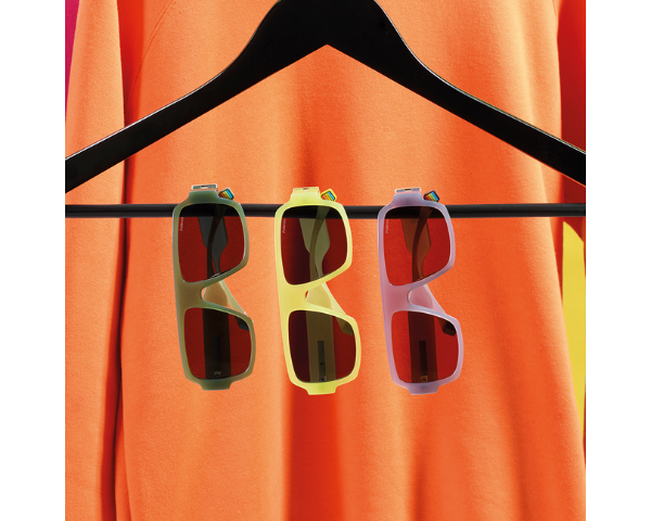 three polaroid sunglasses in hanger