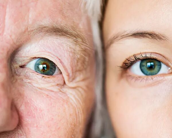 Young woman and older woman eyes