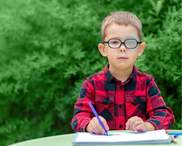 Child with one covered eye
