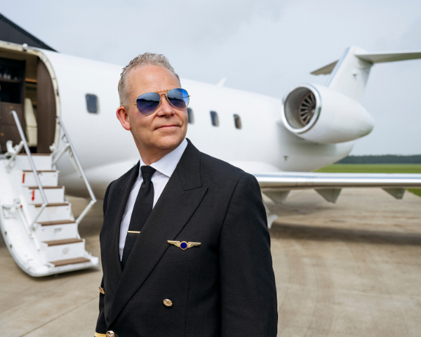 Pilot wearing aviator frame