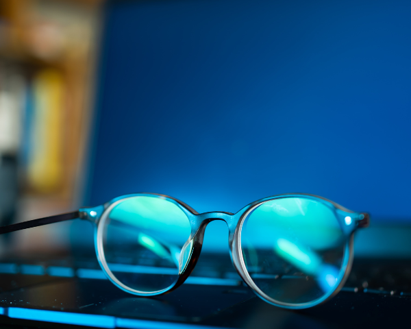 glasses sitting on computer
