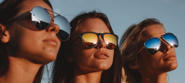 Women wearing mirrored sunglasses