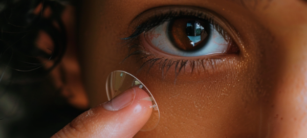 Person holding a contact lens