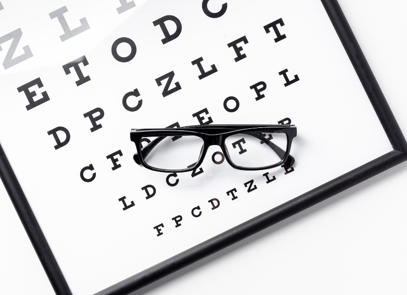 glasses on eye chart