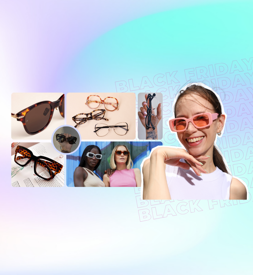 collage of stylish eyewear fashion pictures