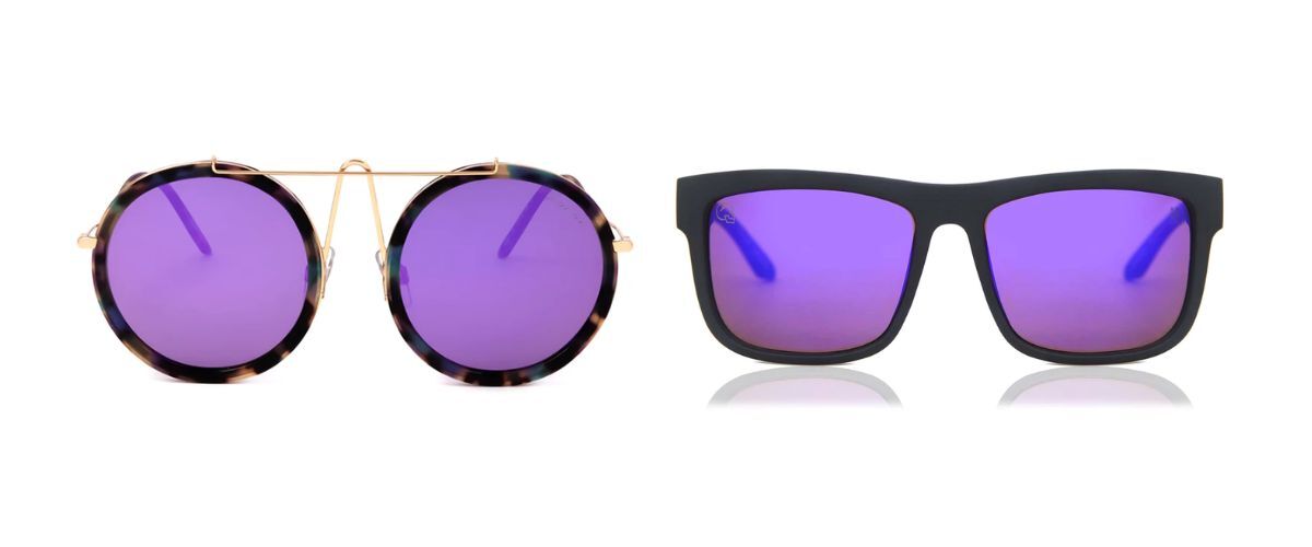 two pairs of dark purple-tinted glasses