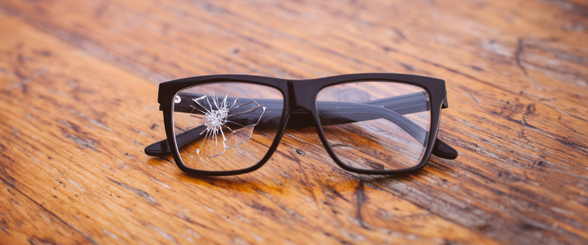 glasses with a smashed lens
