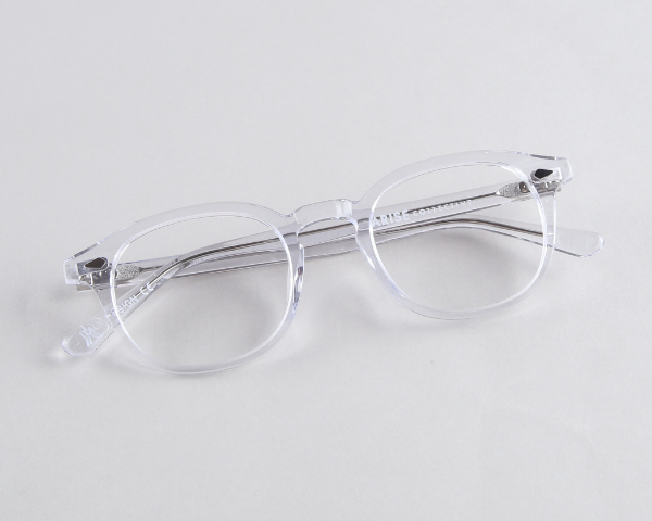flat lay of a pair of clear frame glasses