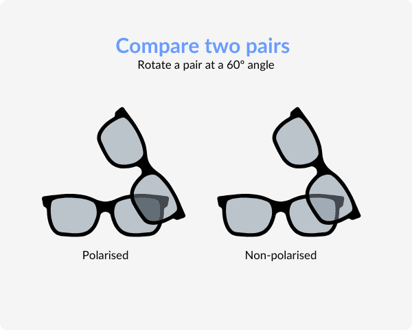 infographic on how to test if lenses are polarized against a pair of known polarized sunglasses