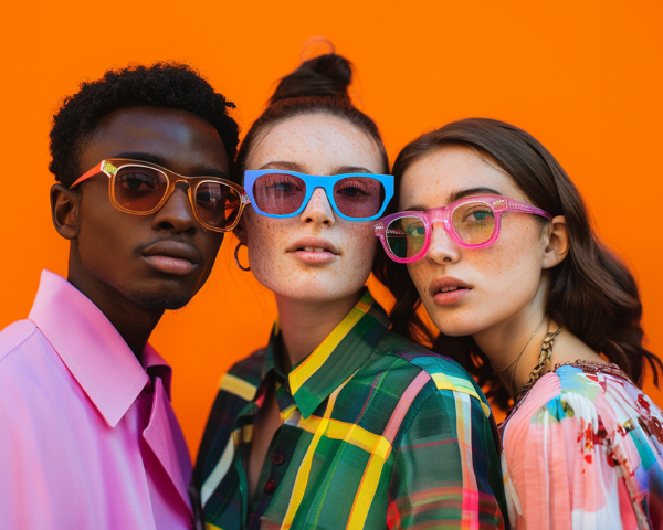 People wearing colorful glasses