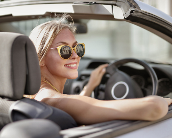 woman driving in glasses