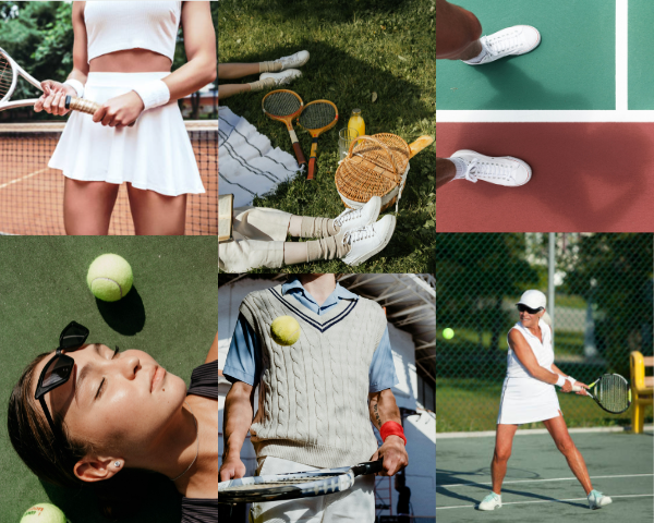 collage with images of tennis inspired apparel