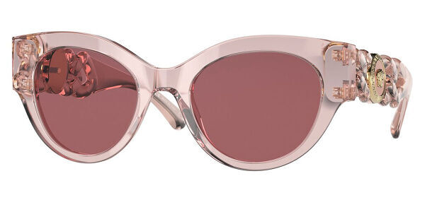Translucent pink Versace clear frame sunglasses