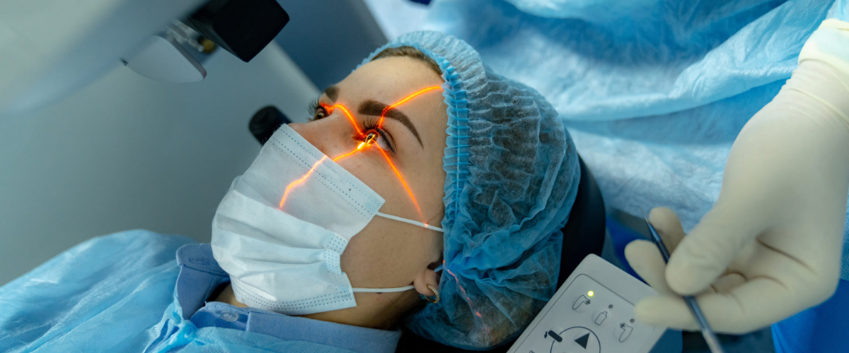 woman undergoing laser eye surgery