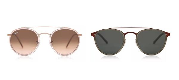 A pair of rose gold Ray-ban round aviators and a pair of metal round pilot glasses