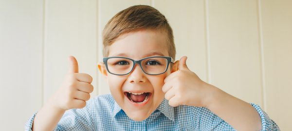 Child with glasses on