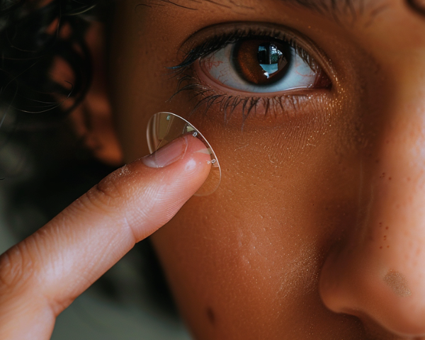 Person putting contact lens into their eye