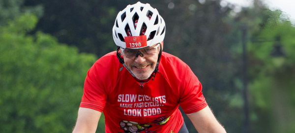 male cyclist wearing prescription sport glasses