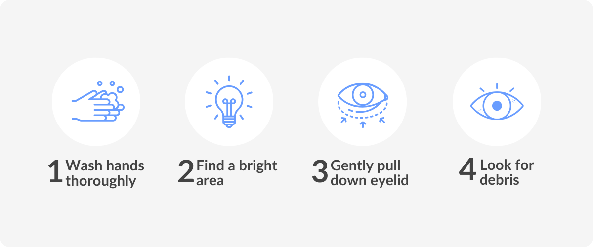 infographic describing how to get dust out of eye