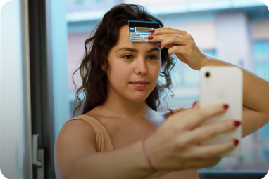 Woman using app to obtain her pupillary distance