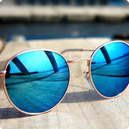 blue mirrored sunglasses