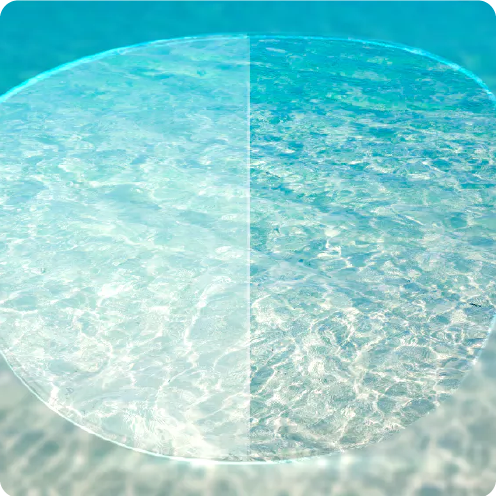 the sea as seen through polarized and non polarized glasses lenses