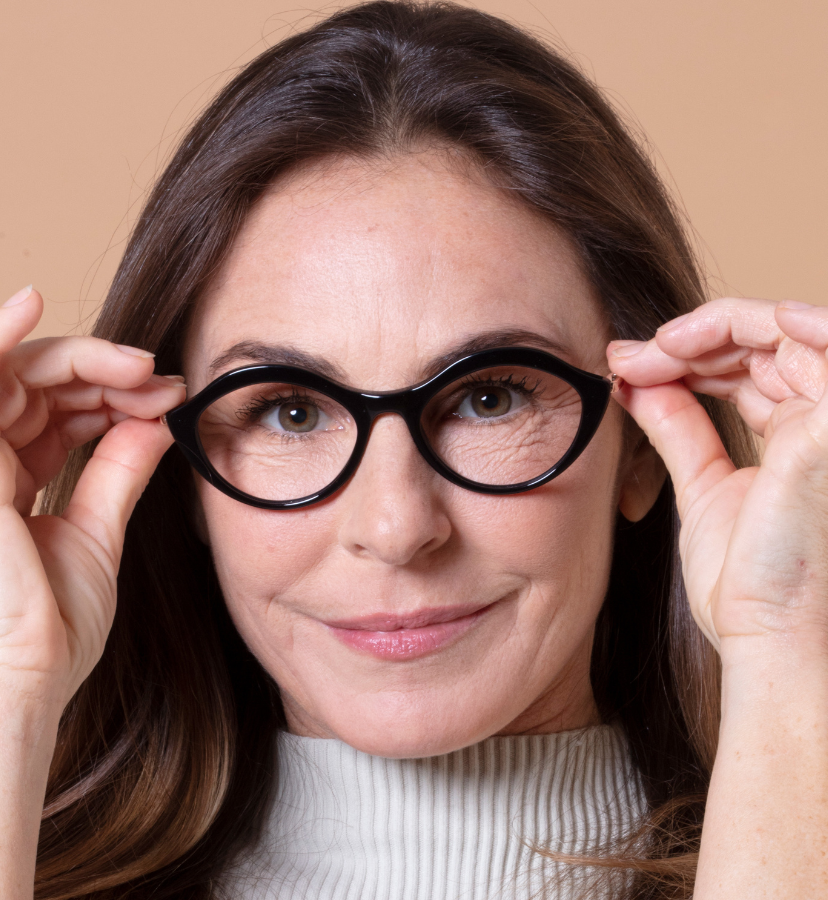 woman wearing black frame glasses