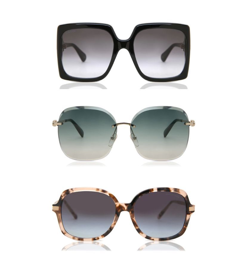 flatlay of 3 pairs of oversized sunglasses