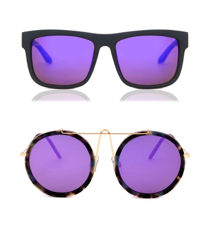 two pairs of dark purple tinted glasses