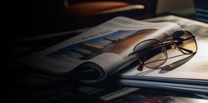 glasses on newspapers and magazines