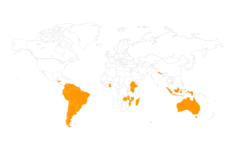 world map with orange colored countries