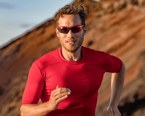 runner wearing wraparound sunglasses