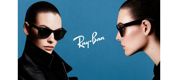 woman wearing ray-ban sunglasses with ray-ban logo