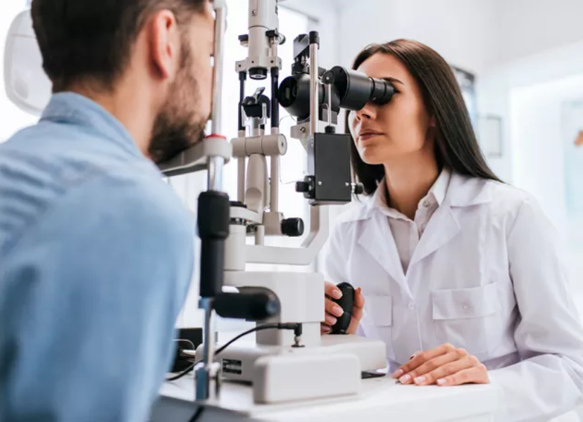 woman visits optician