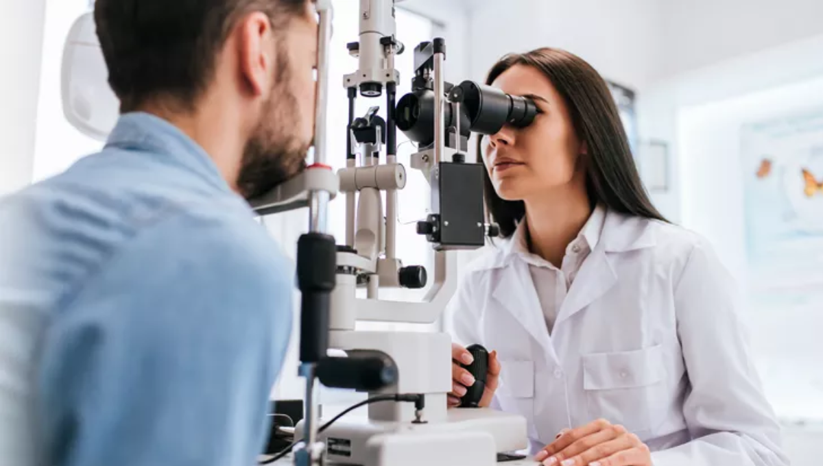 woman visits optician