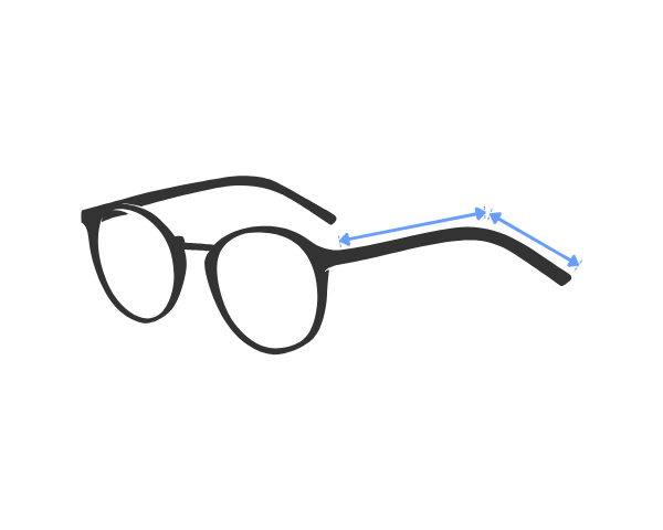 icon of glasses with arrows indicating the temple length