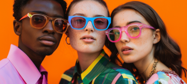 People wearing colorful glasses
