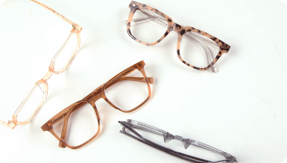 four pairs of glasses